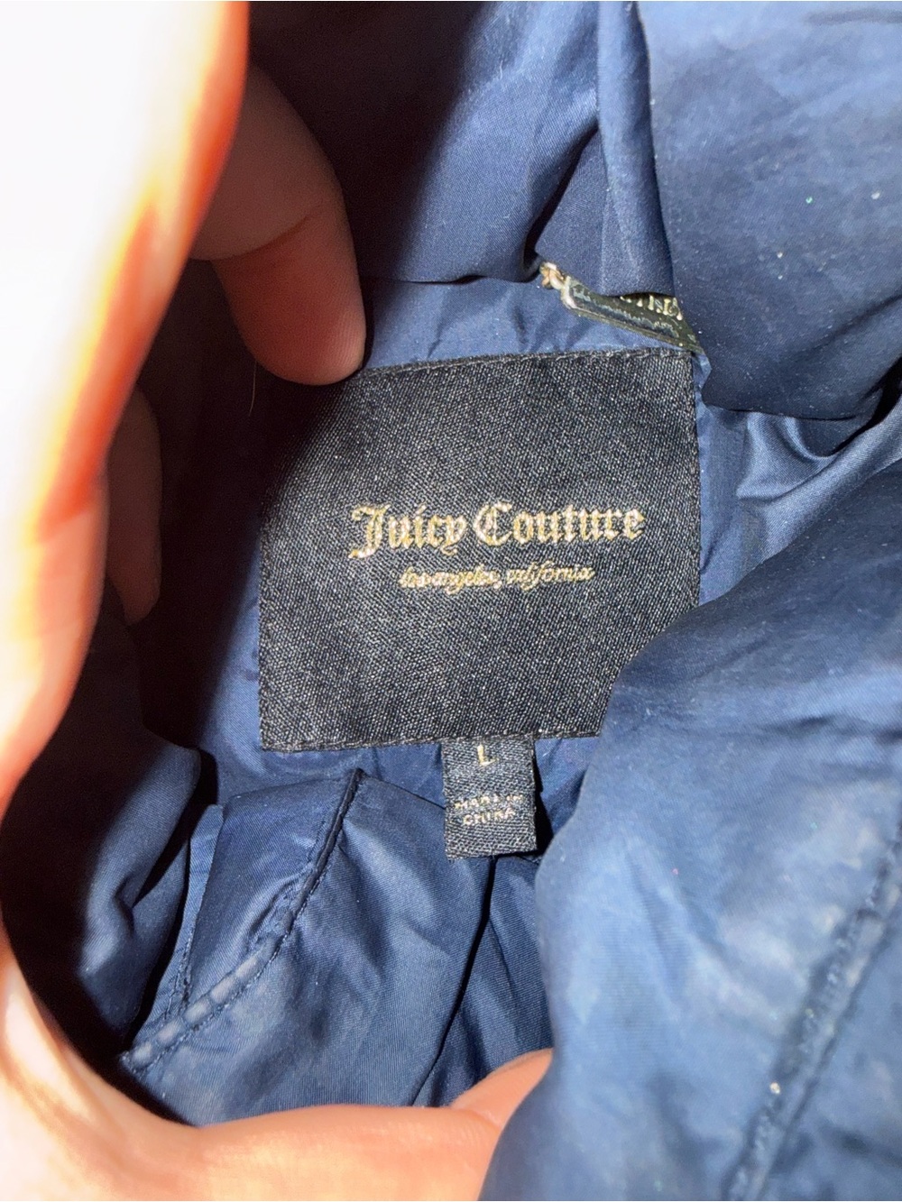 Juicy Couture Navy Quilted Puffer Coat with Faux Fur Hood - Picture 2 of 3